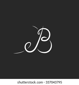 Mockup logo B letter monogram, calligraphic design element for wedding invitation, interweaving thin lines, black and white style