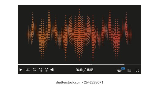 Mockup of Media Player with sound waves. Vector illustration of realistic Media Player Interface isolated transparent background. Ideal for web and social media Player template design. EPS 10
