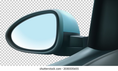 Mockup mirror left driver's. With white space to insert an image. Isolated on a transparent background. 3d realistic vector illustration.