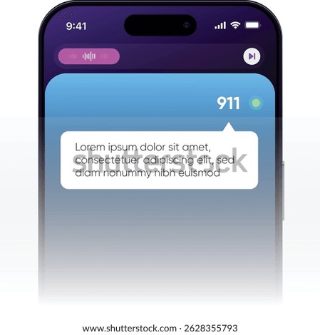 Mockup of a mobile phone screen with a menu bar, shop icon, message notifications, and a blank screen for app design. Smartphone mock up with white screen in realistic flat vector style. front view