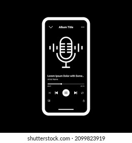 Mockup Mobile Smartphone Music Podcast Player Handphone with Editable Vector and Microphone icon