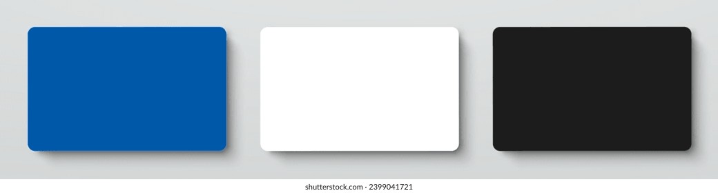 Combinar plantilla moderna de tarjetas de visita en blanco, negro, azul y negro, modelo de marcador de posición de papel de regalo con efecto de sombras sobre el fondo gris, tarjeta de visita de broma - vector de stock