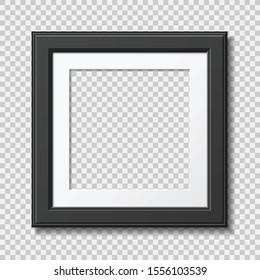 Mockup modern frame for photo or pictures with shadow. realistic black wooden frame. vector illustration isolated on transparent background