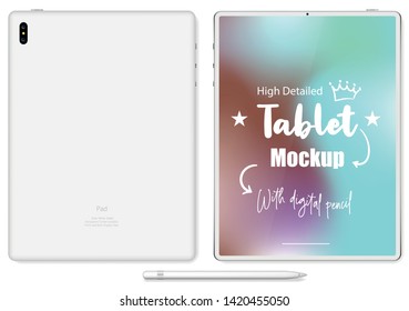 Mockup of a new version of 12.9-inch premium black tablet in trendy thin frame design. Isolated on a transparent background. Vector image.