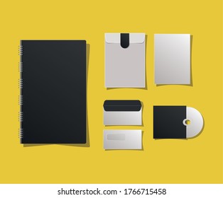 Mockup notebook envelopes and cd design of corporate identity template and branding theme Vector illustration