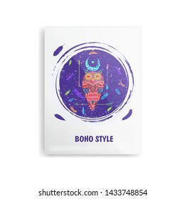 Mockup notebook with an exemplary design. Owl Ndean Totem in ethnic style
