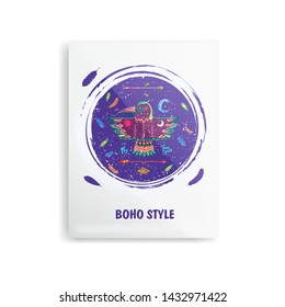 Mockup notebook with an exemplary design. Raven Ndean Totem in ethnic style