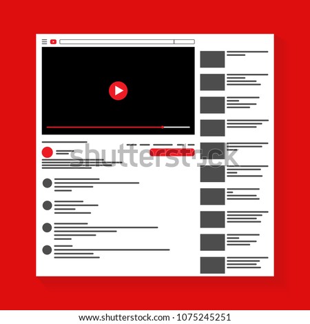 Mockup of online video platform site, inspired by YouTube and other social resources. Modern design. Vector illustration. EPS10.