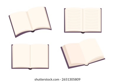 Mockup of an open book, diary or notepad with blank pages made of white paper, isolated on white background. Vector illustration