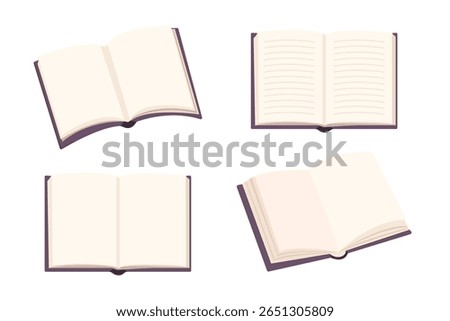 Mockup of an open book, diary or notepad with blank pages made of white paper, isolated on white background. Vector illustration