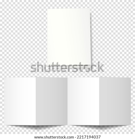Mockup of open and closed book booklet, brochure, flyer. Accordion type, 8-pages, 4 folds, 3d vector illustration on a transparent background. Suitable for your design.