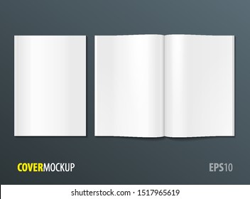 Mockup Open And Closed Magazine, Book, Booklet, Brochure. Illustration Isolated On Gray Background. Blank Mock Up Template Ready For Your Design. Vector EPS10