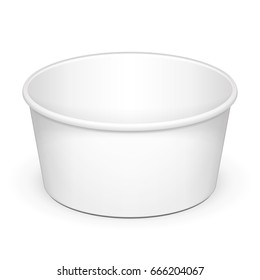 Mockup Open Cup Tub Food Plastic Container For Dessert, Yogurt, Ice Cream, Sour cream Or Snack. Illustration Isolated On White Background. Mock Up Template Ready For Your Design. Vector EPS10