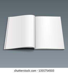 Mockup Open Magazine, Book, Booklet, Brochure. Illustration Isolated On Gray Background. Blank Mock Up Template Ready For Your Design. Vector EPS10