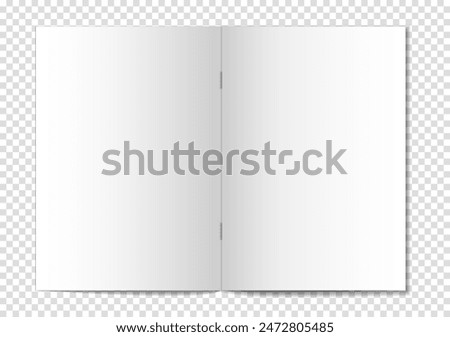 Mockup of an open notebook, album, booklet, brochure, magazine, thin book on a transparent background. 3D vector illustration for your design.