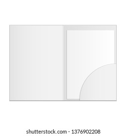 Mockup Open Presentation Cardboard Paper Folder A4, Documents, Cover, Booklet, Brochure. Illustration Isolated On White Background. Mock Up Template Ready For Your Design. Vector EPS10