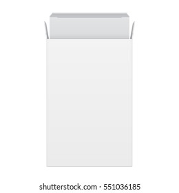 Mockup Open Product Cardboard Package Box. Front View. Illustration Isolated On White Background. Mock Up Template Ready For Your Design. Vector EPS10