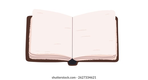 Mockup of opened notebook or photo album isolated on white background. Empty page of old book. Vector flat illustration.