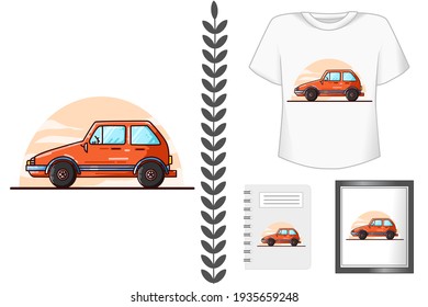 Mockup, orange panther car illustration