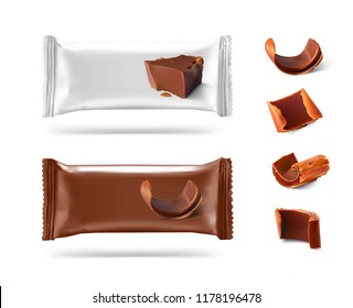 Mockup of packages with chocolate. Vector illustration isolated in white background. EPS10.