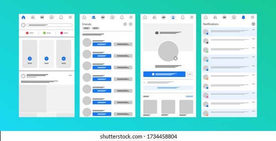 Mockup Pages Of A Mobile Social Networking Application. Vector Illustration.