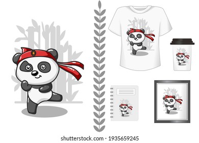 Mockup, panda practicando ilustración de karate