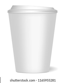 
A mockup of a paper cup with lid and realistic shadow for coffee, tea, drinks, water. Can be used as a template for design. Vector illustration.