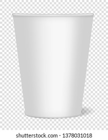 A mockup of a paper cup with realistic shadow for coffee, tea, drinks, water on transparent background. Can be used as a template for design. Vector illustration.