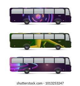 Mockup of passenger bus. Design templates for transport. Branding for advertising and corporate identity. Graphics elements for business or inspiration. Vector illustration.