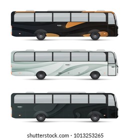 Mockup of passenger bus. Design templates for transport. Branding for advertising and corporate identity. Graphics elements for business or inspiration. Vector illustration.