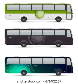 Mockup of passenger bus. Design templates for transport. Branding for advertising and corporate identity. Graphics elements for business or inspiration.