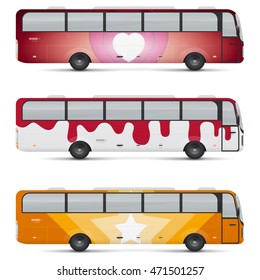 Mockup of passenger bus. Design templates for transport. Branding for advertising and corporate identity. Graphics elements for business or inspiration.