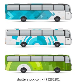 Mockup of passenger bus. Design templates for transport. Branding for advertising and corporate identity. Graphics elements for business or inspiration.