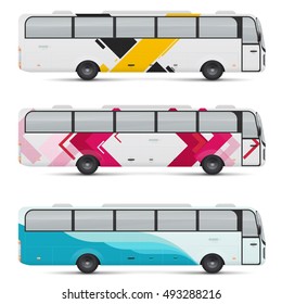 Mockup of passenger bus. Design templates for transport. Branding for advertising and corporate identity. Graphics elements for business or inspiration.