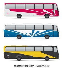 Mockup of passenger bus. Design templates for transport. Branding for advertising and corporate identity. Graphics elements for business or inspiration.