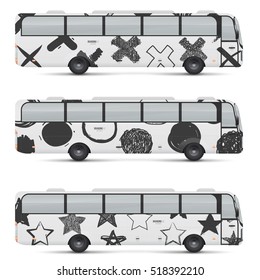 Mockup of passenger bus. Design templates for transport. Branding for advertising and corporate identity. Graphics elements for business or inspiration.