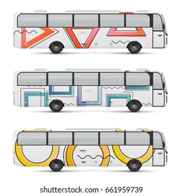 Mockup of passenger bus. Design templates for transport. Branding for advertising and corporate identity. Graphics elements for business or inspiration.