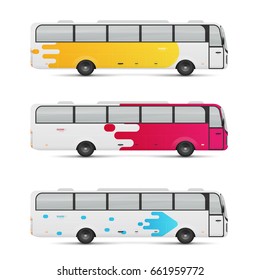 Mockup of passenger bus. Design templates for transport. Branding for advertising and corporate identity. Graphics elements for business or inspiration.