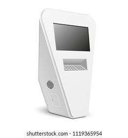 Mockup Payment Information Terminal Interactive Display, ATM, POS, POI, Outdoor Indoor Advertising Stand. 3D Mock Up, Template. Illustration Isolated On White Background. Vector EPS10