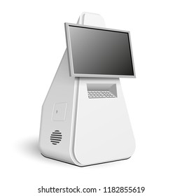 Mockup Payment Information Terminal Interactive Display, ATM, POS, POI, Outdoor Indoor Advertising Stand. 3D Mock Up, Template. Illustration Isolated On White Background. Vector EPS10