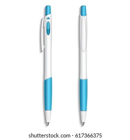 Mockup Pen, Pencil, Marker Set Of Corporate Identity And Branding Stationery Templates. Blue. Illustration Isolated On White Background. Mock Up Template For Your Design. Vector EPS10