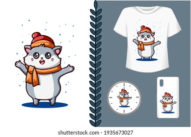 Mockup penguin wearing hat cartoon illustration
