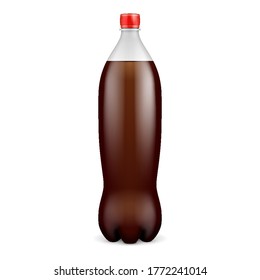 Mockup PET Plastic Clean Disposaple Bottle Empty. Brown, Juice, Carbonated, Soft Drink. Mock Up Template. Illustration Isolated On White Background. 