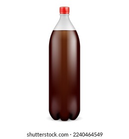 Mockup PET Plastic Clean Disposaple Bottle Empty. Brown, Juice, Carbonated, Soft Drink. Mock Up Template. Illustration Isolated On White Background. 