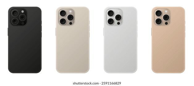 Mockup of a phone back side. Smartphone case. 3D mobile phone. Cell phone. Black, white, gray and beige phones