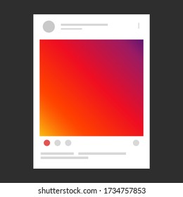 Mockup photo frame for social media post. Smartphone interface screen on background. Social network post. Isolated vector illustration.