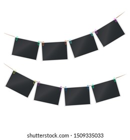 Mockup for photography and picture.  A set of photo frames on paper clips. Template. Vector illustration.