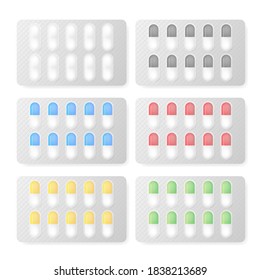 Mockup with pill medicine capsule on white background. White background. Isolated vector icon. Template for medical design. Vector illustration.