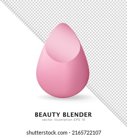 Mockup of pink makeup sponge for blending foundation, concealer. 3D vector beauty blender isolated on white and transparent background. Cosmetic tool, applicator for makeup applying 