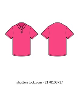Mockup of pink men's shirt isolated on white background. Front and back view. Vector illustration.
